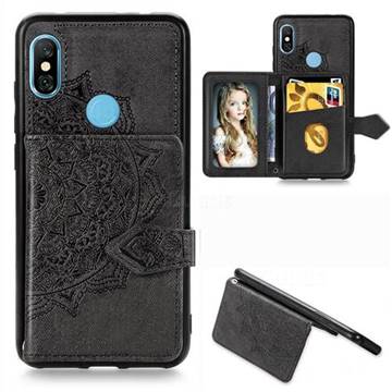 Mandala Flower Cloth Multifunction Stand Card Leather Phone Case for Mi Xiaomi Redmi Note 6 Pro - Black