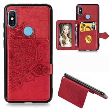 Mandala Flower Cloth Multifunction Stand Card Leather Phone Case for Mi Xiaomi Redmi Note 6 Pro - Red