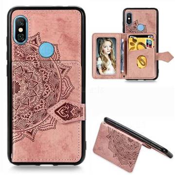 Mandala Flower Cloth Multifunction Stand Card Leather Phone Case for Mi Xiaomi Redmi Note 6 Pro - Rose Gold