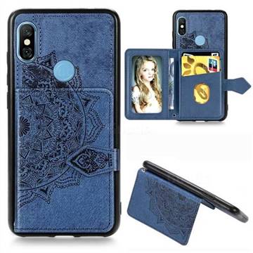 Mandala Flower Cloth Multifunction Stand Card Leather Phone Case for Mi Xiaomi Redmi Note 6 Pro - Blue