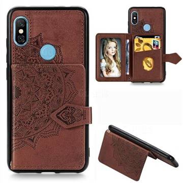 Mandala Flower Cloth Multifunction Stand Card Leather Phone Case for Mi Xiaomi Redmi Note 6 Pro - Brown