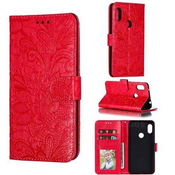 Intricate Embossing Lace Jasmine Flower Leather Wallet Case for Mi Xiaomi Redmi Note 6 Pro - Red
