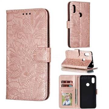 Intricate Embossing Lace Jasmine Flower Leather Wallet Case for Mi Xiaomi Redmi Note 6 Pro - Rose Gold