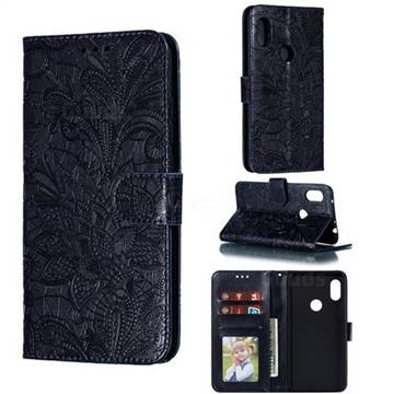 Intricate Embossing Lace Jasmine Flower Leather Wallet Case for Mi Xiaomi Redmi Note 6 Pro - Dark Blue