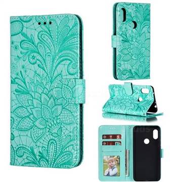 Intricate Embossing Lace Jasmine Flower Leather Wallet Case for Mi Xiaomi Redmi Note 6 Pro - Green