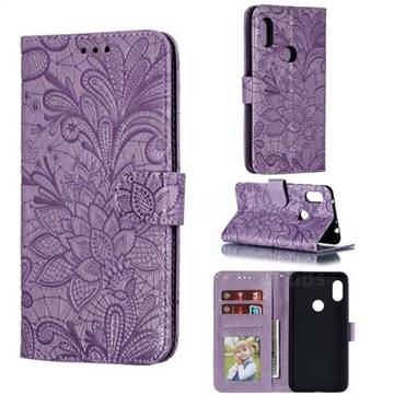 Intricate Embossing Lace Jasmine Flower Leather Wallet Case for Mi Xiaomi Redmi Note 6 Pro - Purple
