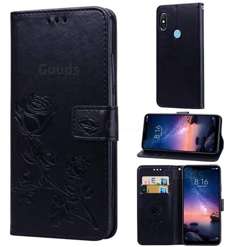 Embossing Rose Flower Leather Wallet Case for Mi Xiaomi Redmi Note 6 Pro - Black
