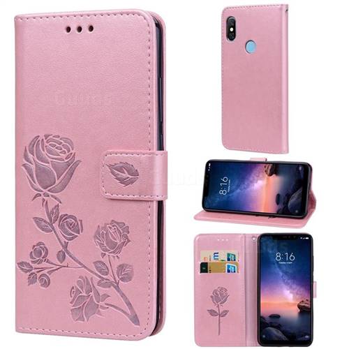 Embossing Rose Flower Leather Wallet Case for Mi Xiaomi Redmi Note 6 Pro - Rose Gold