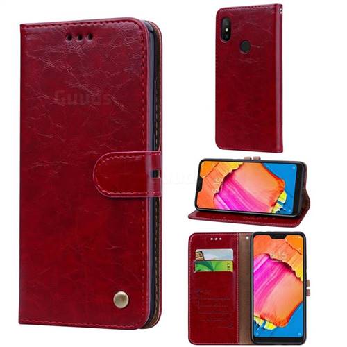 Luxury Retro Oil Wax PU Leather Wallet Phone Case for Mi Xiaomi Redmi Note 6 Pro - Brown Red