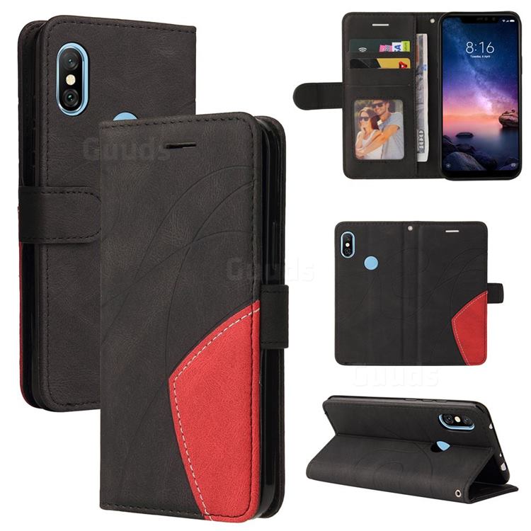 Luxury Two-color Stitching Leather Wallet Case Cover for Mi Xiaomi Redmi Note 6 Pro - Black