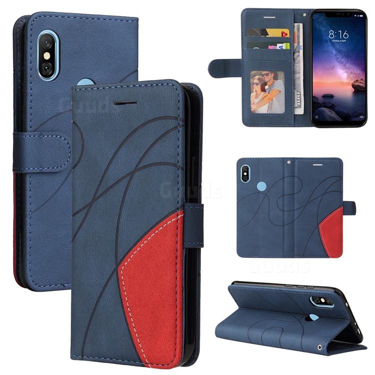 Luxury Two-color Stitching Leather Wallet Case Cover for Mi Xiaomi Redmi Note 6 Pro - Blue