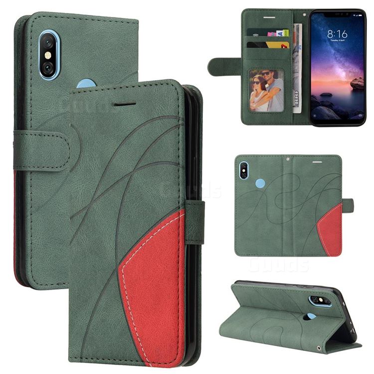Luxury Two-color Stitching Leather Wallet Case Cover for Mi Xiaomi Redmi Note 6 Pro - Green