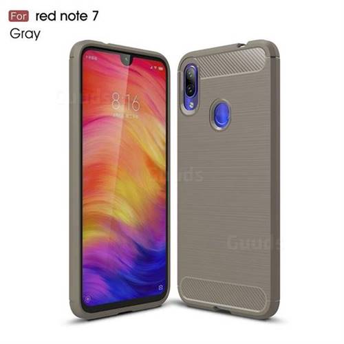 Luxury Carbon Fiber Brushed Wire Drawing Silicone TPU Back Cover for Xiaomi Mi Redmi Note 7 / Note 7 Pro - Gray