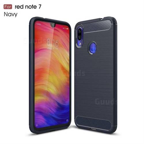 Luxury Carbon Fiber Brushed Wire Drawing Silicone TPU Back Cover for Xiaomi Mi Redmi Note 7 / Note 7 Pro - Navy