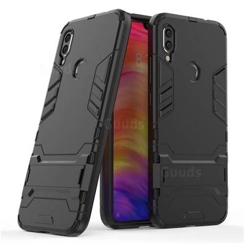 Armor Premium Tactical Grip Kickstand Shockproof Dual Layer Rugged Hard Cover for Xiaomi Mi Redmi Note 7 / Note 7 Pro - Black