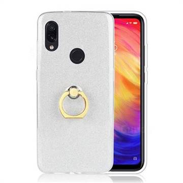 Luxury Soft TPU Glitter Back Ring Cover with 360 Rotate Finger Holder Buckle for Xiaomi Mi Redmi Note 7 / Note 7 Pro - White