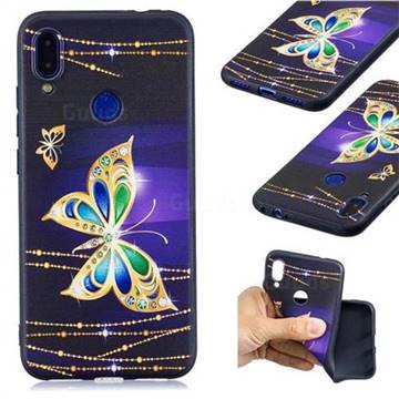 Golden Shining Butterfly 3D Embossed Relief Black Soft Back Cover for Xiaomi Mi Redmi Note 7 / Note 7 Pro