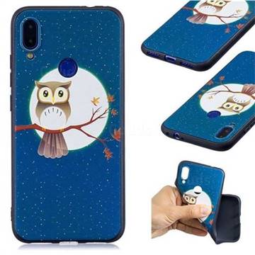 Moon and Owl 3D Embossed Relief Black Soft Back Cover for Xiaomi Mi Redmi Note 7 / Note 7 Pro