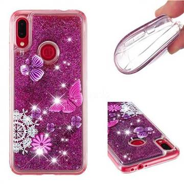 Purple Flower Butterfly Dynamic Liquid Glitter Quicksand Soft TPU Case for Xiaomi Mi Redmi Note 7 / Note 7 Pro
