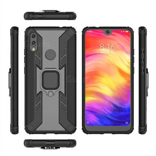 Predator Armor Metal Ring Grip Shockproof Dual Layer Rugged Hard Cover for Xiaomi Mi Redmi Note 7 / Note 7 Pro - Black