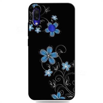 Little Blue Flowers 3D Embossed Relief Black TPU Cell Phone Back Cover for Xiaomi Mi Redmi Note 7 / Note 7 Pro