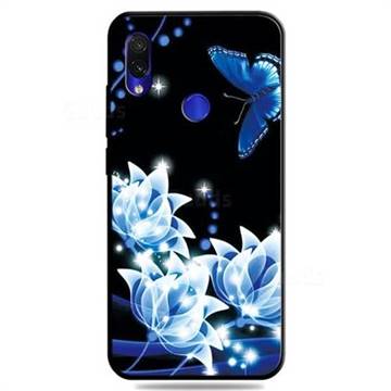 Blue Butterfly 3D Embossed Relief Black TPU Cell Phone Back Cover for Xiaomi Mi Redmi Note 7 / Note 7 Pro