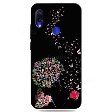 Corolla Girl 3D Embossed Relief Black TPU Cell Phone Back Cover for Xiaomi Mi Redmi Note 7 / Note 7 Pro