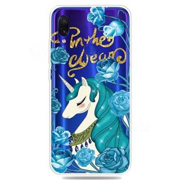 Blue Flower Unicorn Clear Varnish Soft Phone Back Cover for Xiaomi Mi Redmi Note 7 / Note 7 Pro