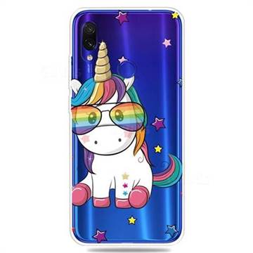 Glasses Unicorn Clear Varnish Soft Phone Back Cover for Xiaomi Mi Redmi Note 7 / Note 7 Pro