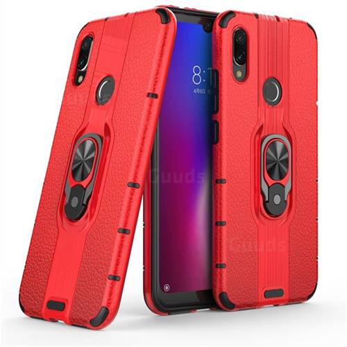 Alita Battle Angel Armor Metal Ring Grip Shockproof Dual Layer Rugged Hard Cover for Xiaomi Mi Redmi Note 7 / Note 7 Pro - Red