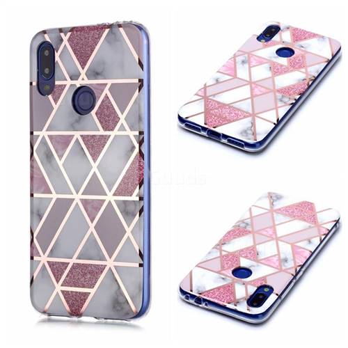 Pink Rhombus Galvanized Rose Gold Marble Phone Back Cover for Xiaomi Mi Redmi Note 7 / Note 7 Pro