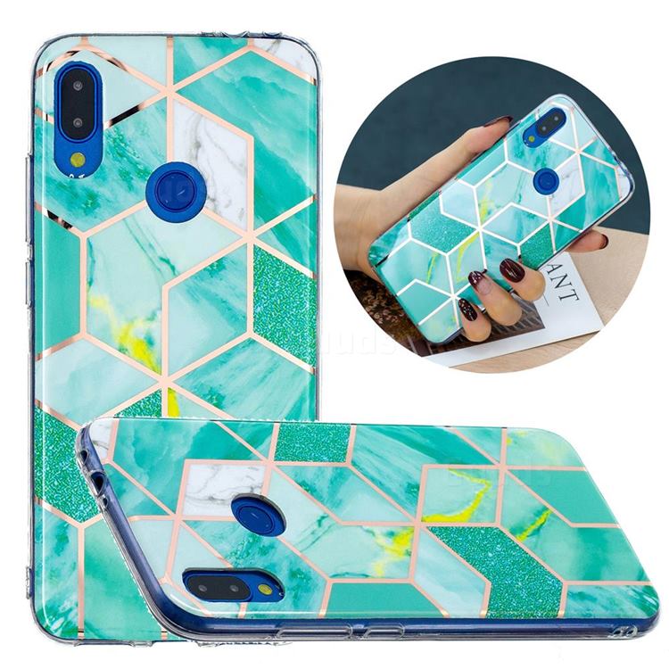 Green Glitter Painted Marble Electroplating Protective Case for Xiaomi Mi Redmi Note 7 / Note 7 Pro