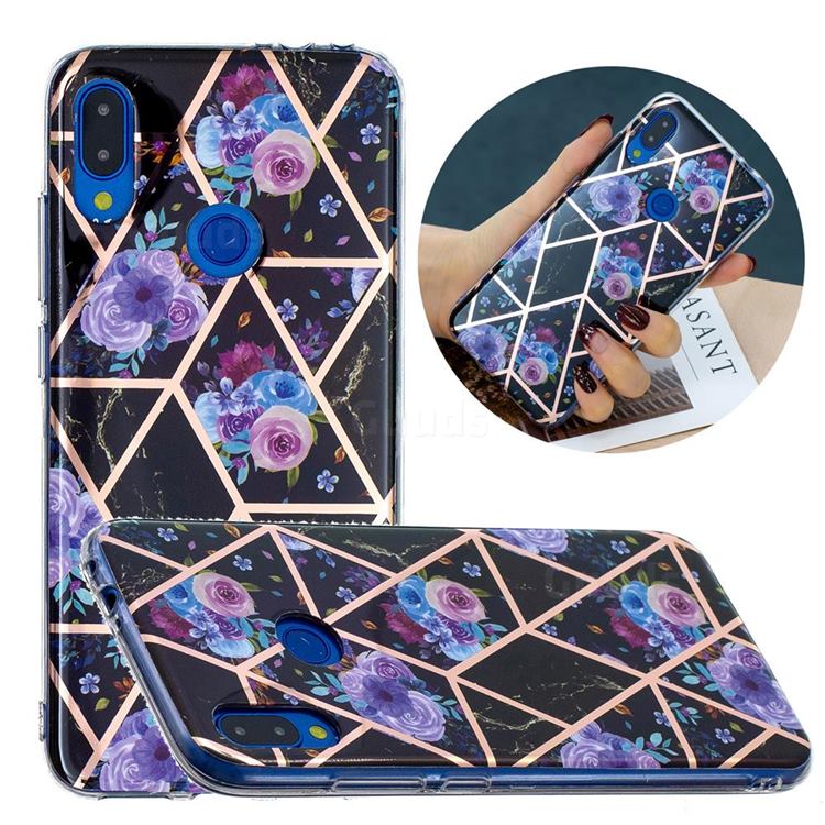 Black Flower Painted Marble Electroplating Protective Case for Xiaomi Mi Redmi Note 7 / Note 7 Pro