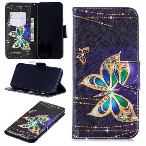 Golden Shining Butterfly Leather Wallet Case for Xiaomi Mi Redmi Note 7 / Note 7 Pro