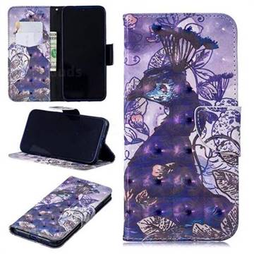 Purple Peacock 3D Painted Leather Wallet Phone Case for Xiaomi Mi Redmi Note 7 / Note 7 Pro