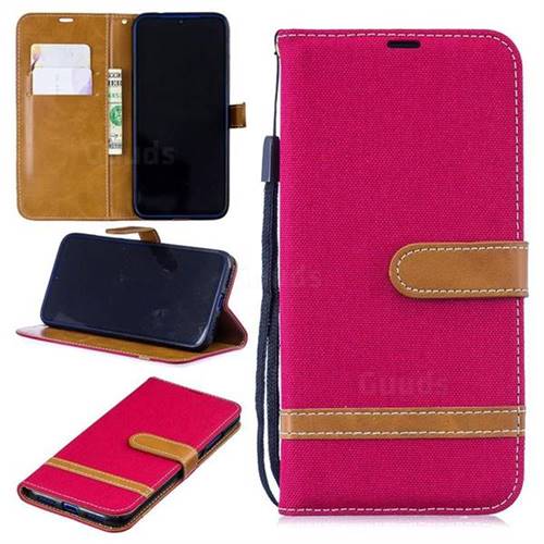 Jeans Cowboy Denim Leather Wallet Case for Xiaomi Mi Redmi Note 7 / Note 7 Pro - Red