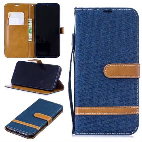 Jeans Cowboy Denim Leather Wallet Case for Xiaomi Mi Redmi Note 7 / Note 7 Pro - Dark Blue