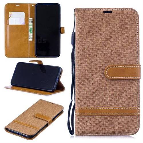 Jeans Cowboy Denim Leather Wallet Case for Xiaomi Mi Redmi Note 7 / Note 7 Pro - Brown
