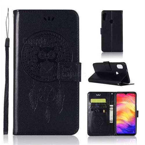Intricate Embossing Owl Campanula Leather Wallet Case for Xiaomi Mi Redmi Note 7 / Note 7 Pro - Black
