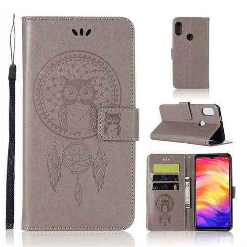 Intricate Embossing Owl Campanula Leather Wallet Case for Xiaomi Mi Redmi Note 7 / Note 7 Pro - Grey
