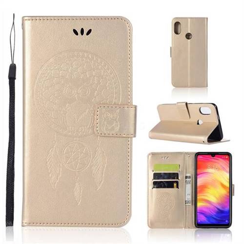 Intricate Embossing Owl Campanula Leather Wallet Case for Xiaomi Mi Redmi Note 7 / Note 7 Pro - Champagne