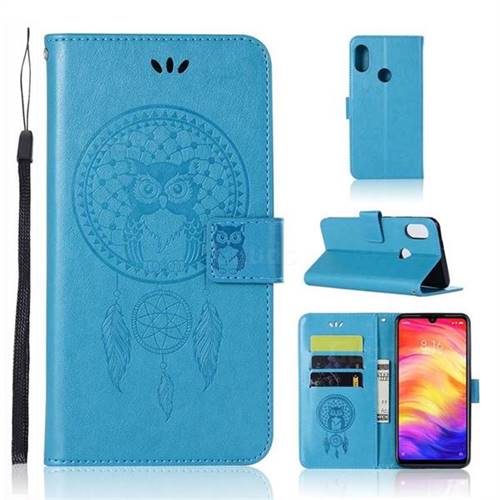 Intricate Embossing Owl Campanula Leather Wallet Case for Xiaomi Mi Redmi Note 7 / Note 7 Pro - Blue