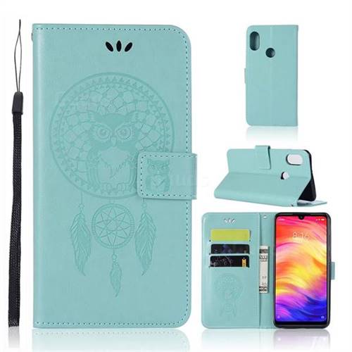 Intricate Embossing Owl Campanula Leather Wallet Case for Xiaomi Mi Redmi Note 7 / Note 7 Pro - Green