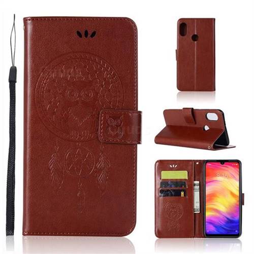 Intricate Embossing Owl Campanula Leather Wallet Case for Xiaomi Mi Redmi Note 7 / Note 7 Pro - Brown