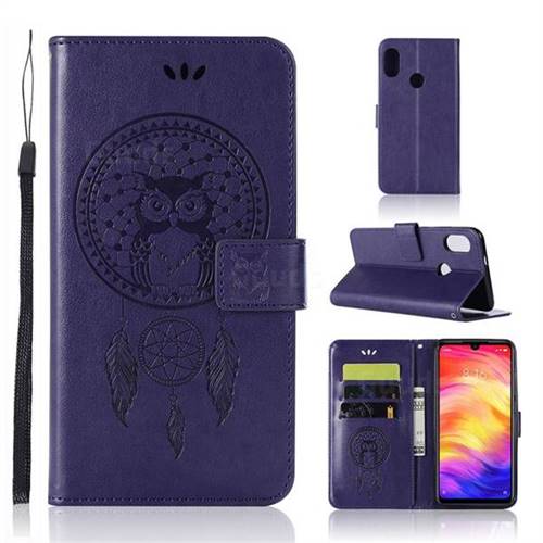 Intricate Embossing Owl Campanula Leather Wallet Case for Xiaomi Mi Redmi Note 7 / Note 7 Pro - Purple