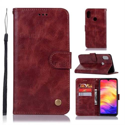 Luxury Retro Leather Wallet Case for Xiaomi Mi Redmi Note 7 / Note 7 Pro - Wine Red