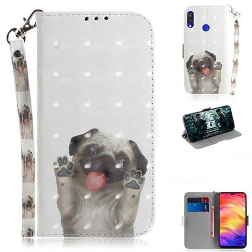 Pug Dog 3D Painted Leather Wallet Phone Case for Xiaomi Mi Redmi Note 7 / Note 7 Pro