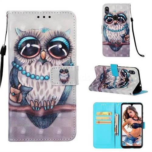 Sweet Gray Owl 3D Painted Leather Wallet Case for Xiaomi Mi Redmi Note 7 / Note 7 Pro