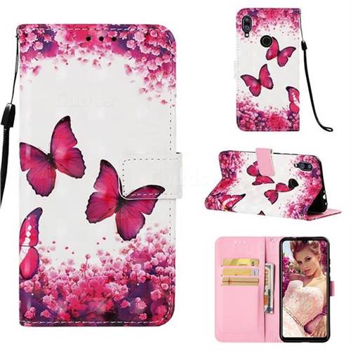 Rose Butterfly 3D Painted Leather Wallet Case for Xiaomi Mi Redmi Note 7 / Note 7 Pro