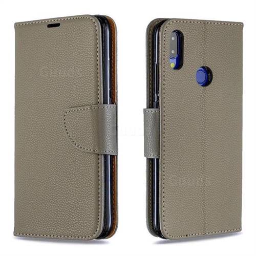 Classic Luxury Litchi Leather Phone Wallet Case for Xiaomi Mi Redmi Note 7 / Note 7 Pro - Gray